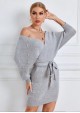 Boncuklu Çapraz Şal Kuşaklı Triko Elbise