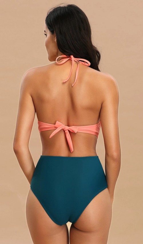 Renk Bloklu Tek Parça Mayo-Bikini
